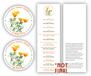 Sample of Golden Poppy 2022 stickers and bookmarks.